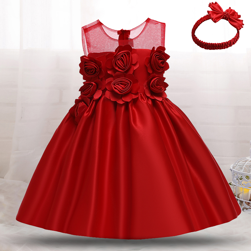 Infant Baby Clothes Sleeveless Lace Bowknot Red Baby Dress Gown 0-24 Month Toddler Costume Christmas Dress Girl Birthday Dresses