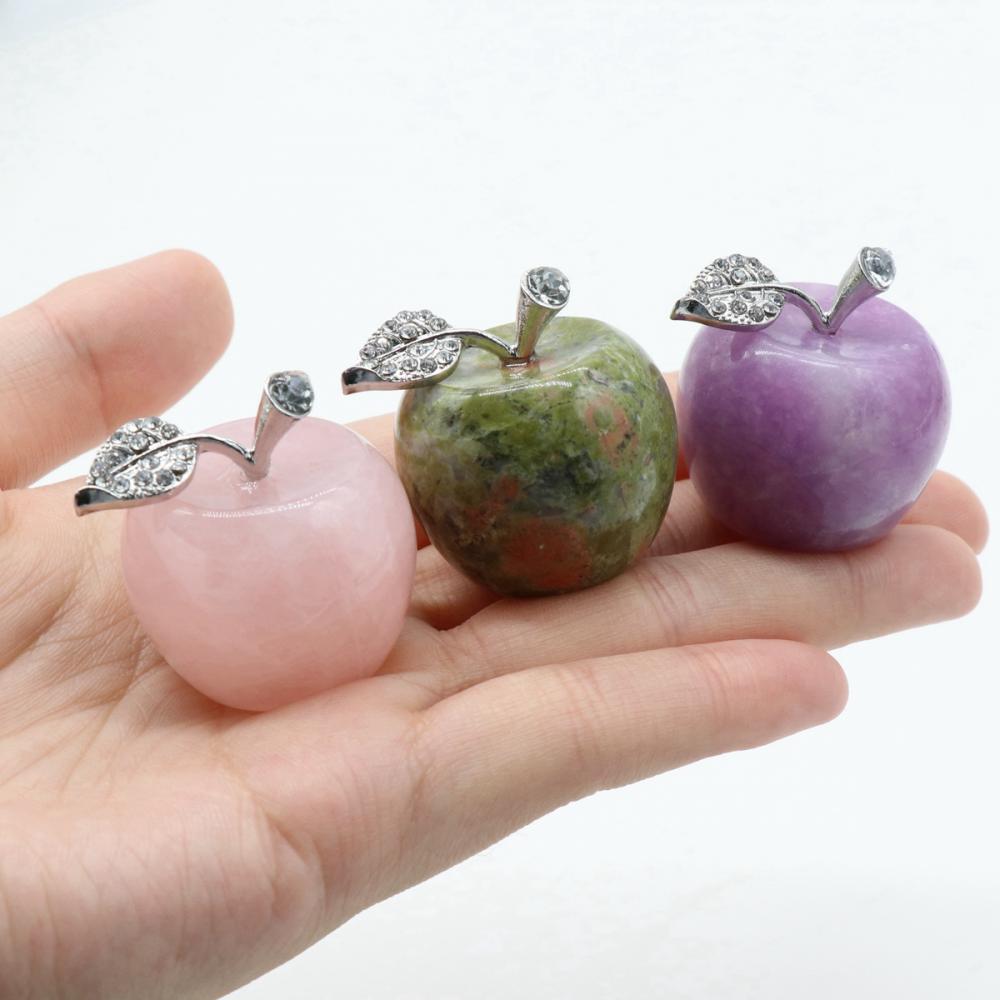 1.2Inch Carved Polished Gemstone Apple Crafts Statue Figurines Home Living Room Bedroom Decoration Gifts for Mom Girlfriend