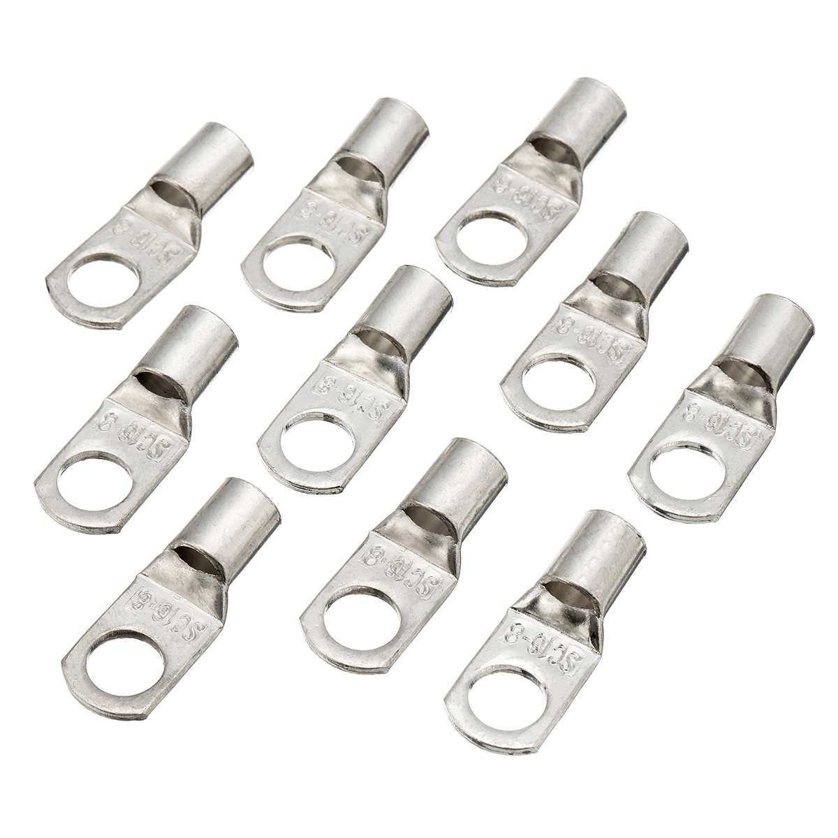 10Pcs Cable Lugs Set Terminal Silver Copper Electrical Block Wire 8mm Connectors Terminals for Battery Wire Auto Marine RV 4WD