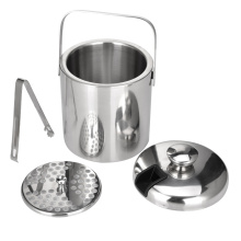 1.3L Double Walled Stainless Steel Ice Cube Container Ice Bucket Container with Tongs Lid
