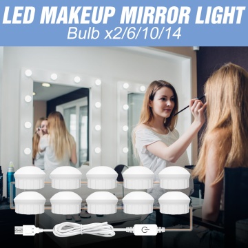 LED Mirror Light 3 Colors 2 6 10 14 Bulbs USB 12V Wall Lamp Dimmable Bulb LED Vanity Cosmetic Light Dressing Room Hollywood Bulb