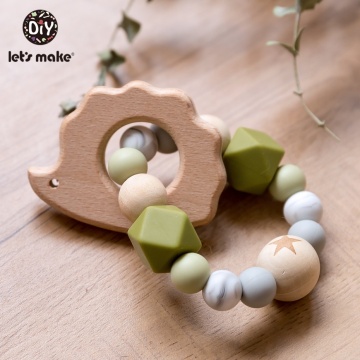 Let's Make Wooden Rattle Teether Baby Toys Engraved Wood Beads Hexagon Teether Silicone Beads 12Mm Tiny Rod Baby Crib Rattle