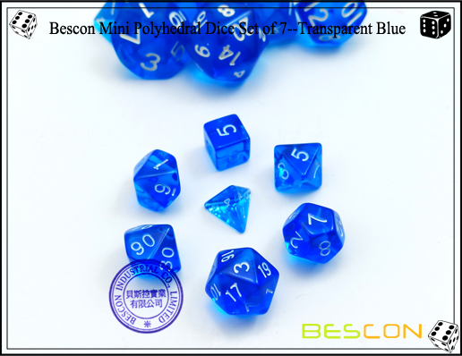 Bescon Mini Polyhedral Dice Set of 7--Transparent Blue-1