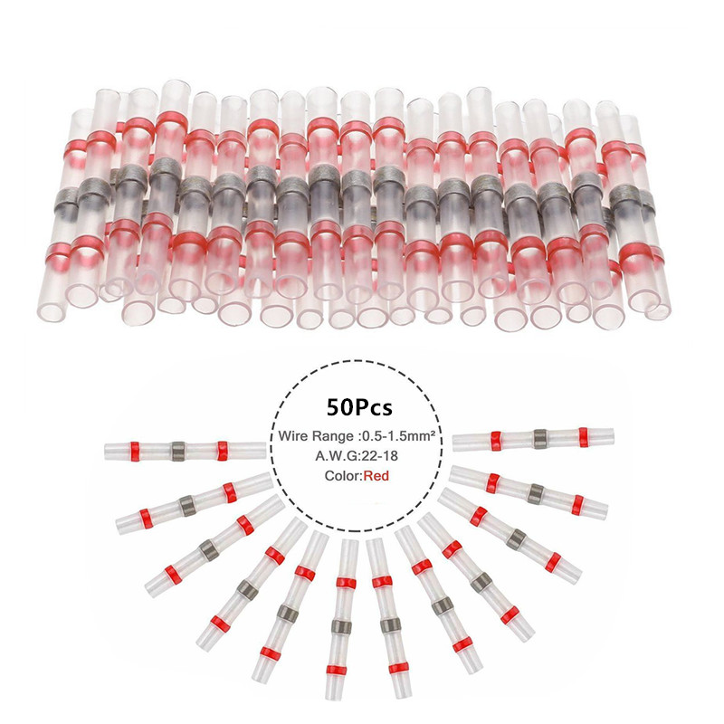 25/50PCS Heat Shrink Soldering Sleeve Terminals Insulated Waterproof Butt Wire Connectors Electrical Wire Soldered Terminals