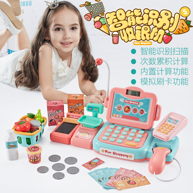 Kids Pretend Play Learning Education Toys Mini Simulated Supermarket Checkout Counter Role Play Cashier Register Set Gift