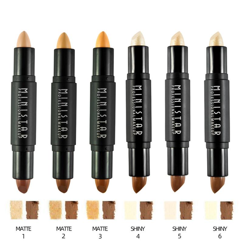 6 Colors Double Head Face Highlighter Concealer Stick Matte Lasting 3D Contour Makeup Pore Acne Cover Face Contour Makeup TSLM1