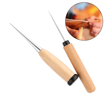 1/2PCS Leather Craft Awl Tool Hole Maker Wooden Handle Sewing Stitching Punching Leather Stitching Awl Sewing Supplies