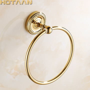 Golden Bathroom Towel RIng Holder Solid Copper Round Towel Holder Ring Wall mounted Towel Bar Bathroom Towel Accessories 12291G