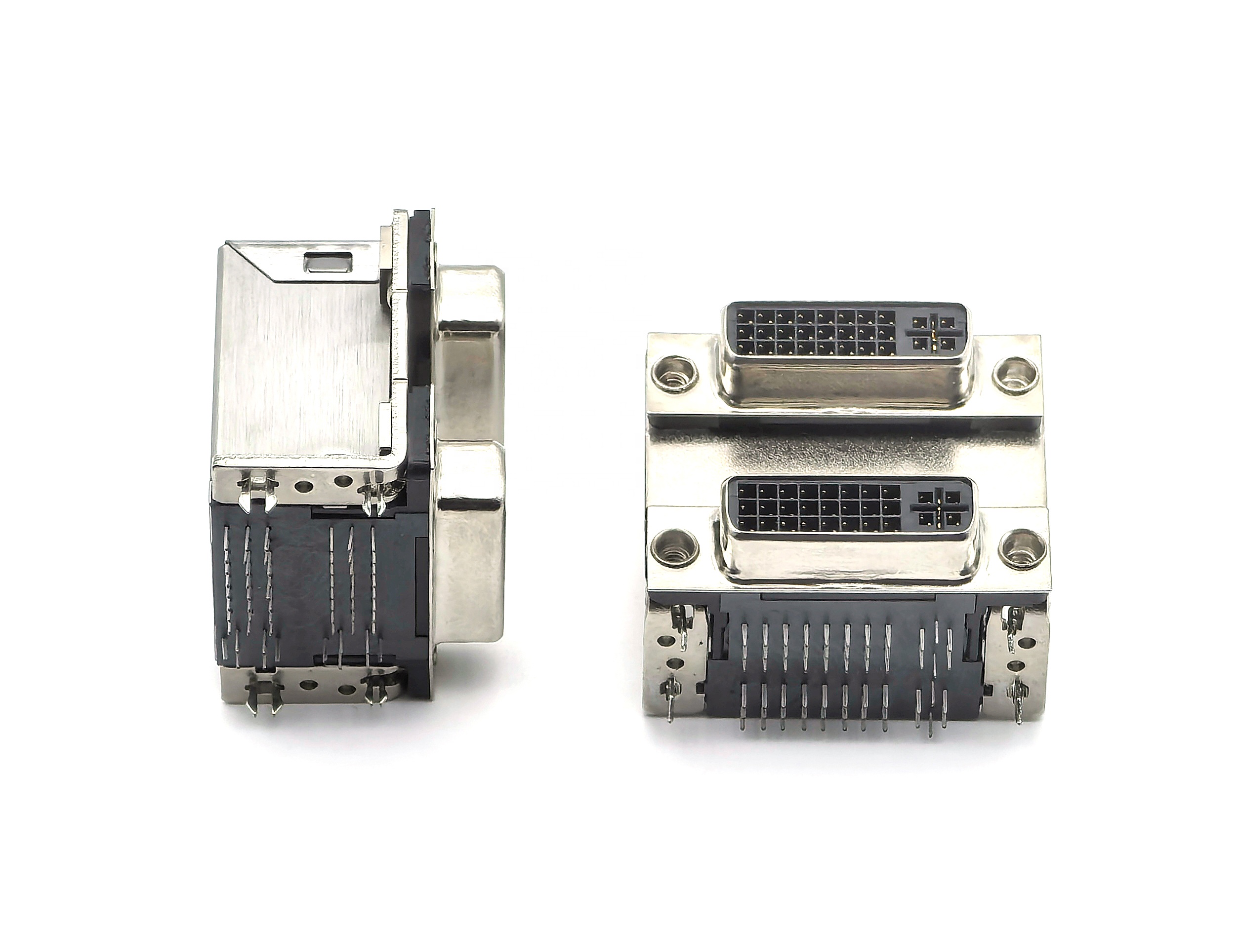 DVI Dualport Connector: DVI-24+5 Female Receptacle Right-Angle DIP  Panel-Mount Black Plastic