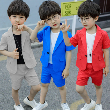 Toddler Boys Suit Summer Wedding Cotton Linen Blend Formal Boys Blazer Children Suit Fortnight Party Short Sleeve Petite Suits