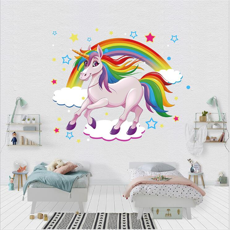 unicorn wall stickers bedroom living room glass stickers TV background wall decoration Home decoration christmas gift