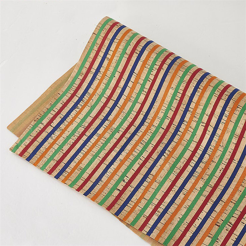 29x21cm Rainbow Striped Soft Cork Synthetic Leather Fabric Faux Leather for Jewelry Making DIY Sewing Material for Bows Handbags