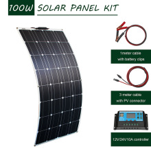 complete 100w 12v solar panel kit off grid solar energy system battery charger panel solar with 10A controller for home