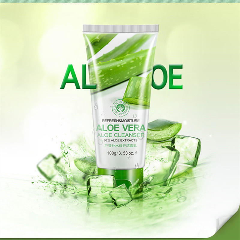 BIOAOUA 100g Aloe Vera Facial Cleanser Rich Foaming Moisturizing Hydrating Whitening Shrink Pores Essence Face Cleansing Care