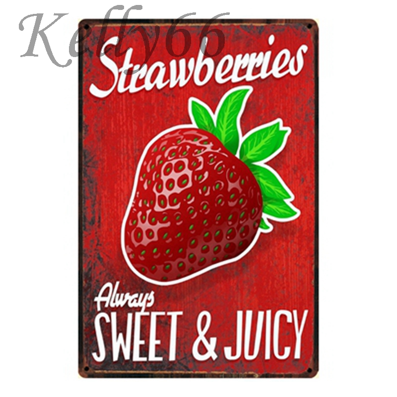 [ Kelly66 ] STRAWBERRIES Metal Tin Sign Tin Poster Home Decor Bar Antique Wall Art Painting 20*30 CM Size y-1340