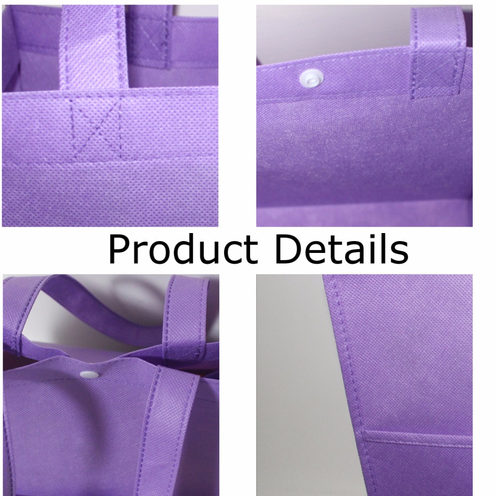 100PCS/Lot Custom Eco Shopping Bag Fabric Grocery Recyclable Hight Design Tote Handbag with Pocket Snap Wholesale