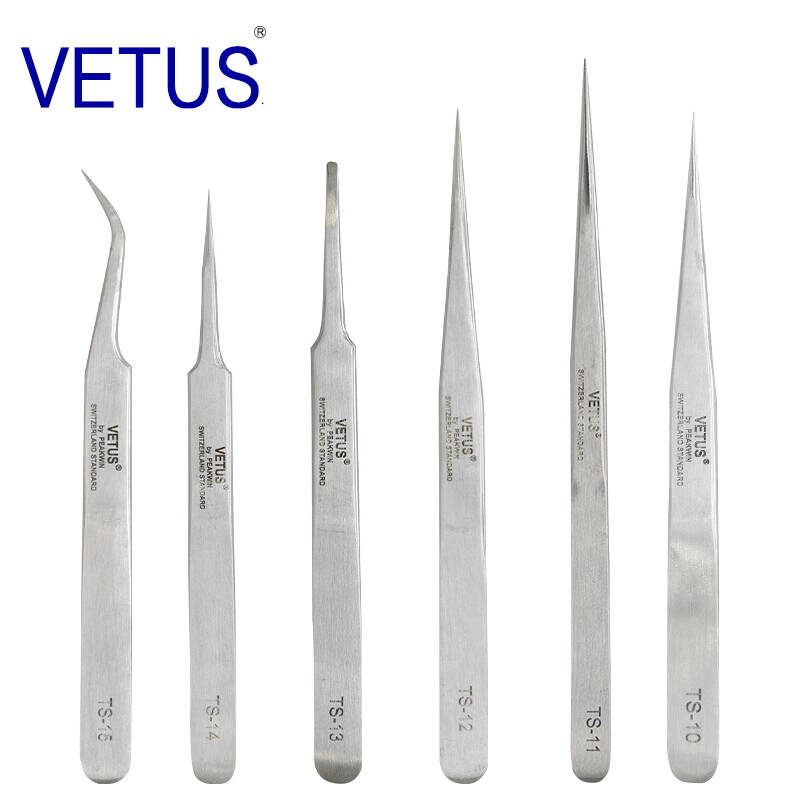 100%VETUS TS series Stainless Steel Industrial Anti-static Tweezers watchmaker Repair Tools With security label