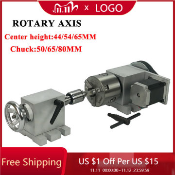 CNC rotary axis kit nema17 nema23 stepper motors 3 jaw chuck 50mm 65mm 80mm activity tailstock 4th axis cnc milling machine part