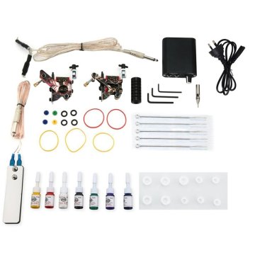 Complete Tattoo Kit Needles 2 Machine Guns Power Supply Color Inks Tips Supply Needle Grips Tips Tatto Accessories