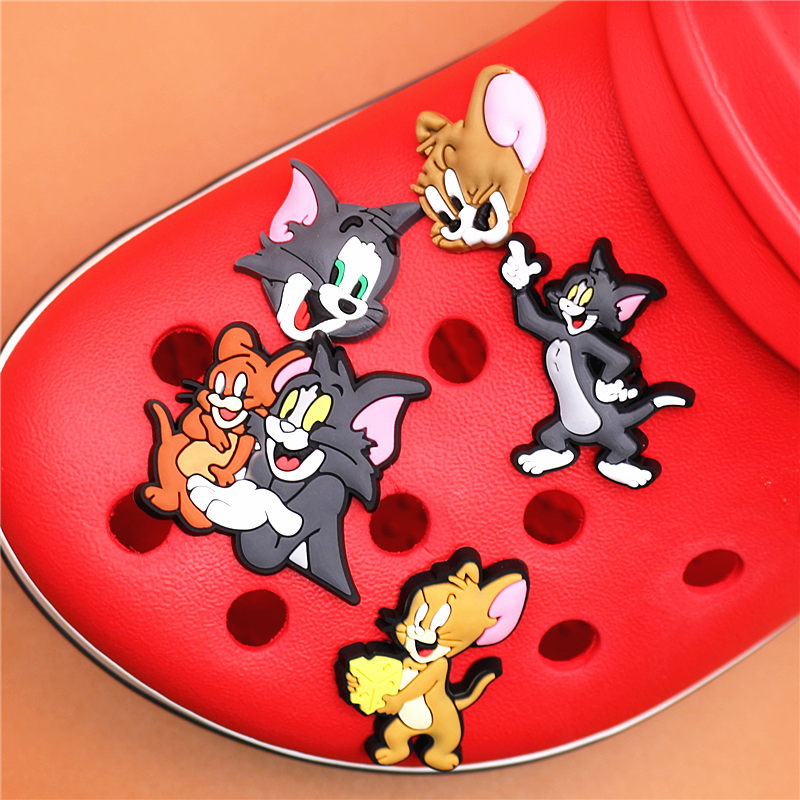 5pcs a Set PVC Cartoon Cat Shoe Charms Accessories Mouse Shoe Buckle Decorations Shoe Ormaments fit Croc JIBZ Party Kid's Gifts