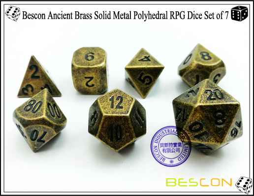 Bescon Ancient Brass Solid Metal Polyhedral RPG Dice Set of 7-4