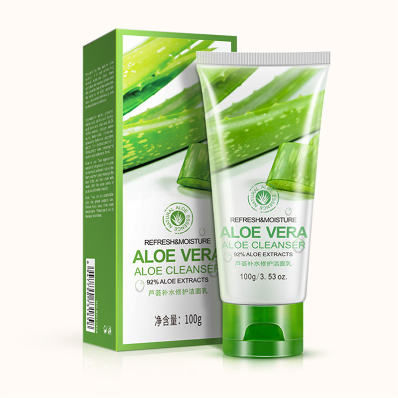 BIOAOUA 100g Aloe Vera Facial Cleanser Rich Foaming Moisturizing Hydrating Whitening Shrink Pores Essence Face Cleansing Care