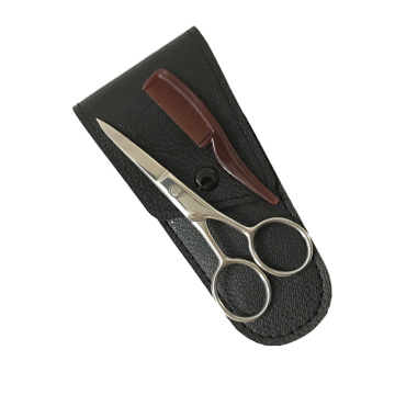 1 Set Mustache Eyebrow Trimmer Men Beard Scissors Stainless Steel Shear Cutter Care Accessary Scissors Comb Kit with Storage Bag