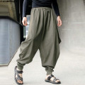 INCERUN Plus Size Cotton Linen Harem Pants Men Baggy Pants Japanese Style Mens Crotch Wide Leg Pants Casual Loose Trousers