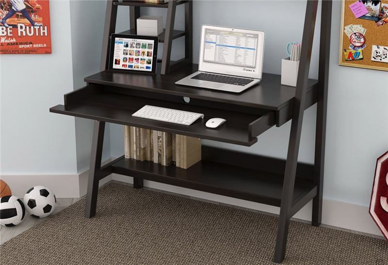 Wood Writing Office Desk  Ladder Desk with Keyboard Tray