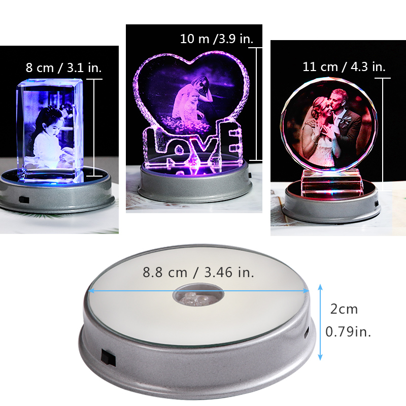 Customized Crystal Photo Frame Colorful LED Base Laser Engraved Picture Souvenir Gift Personalized Glass Wedding Photo Frame