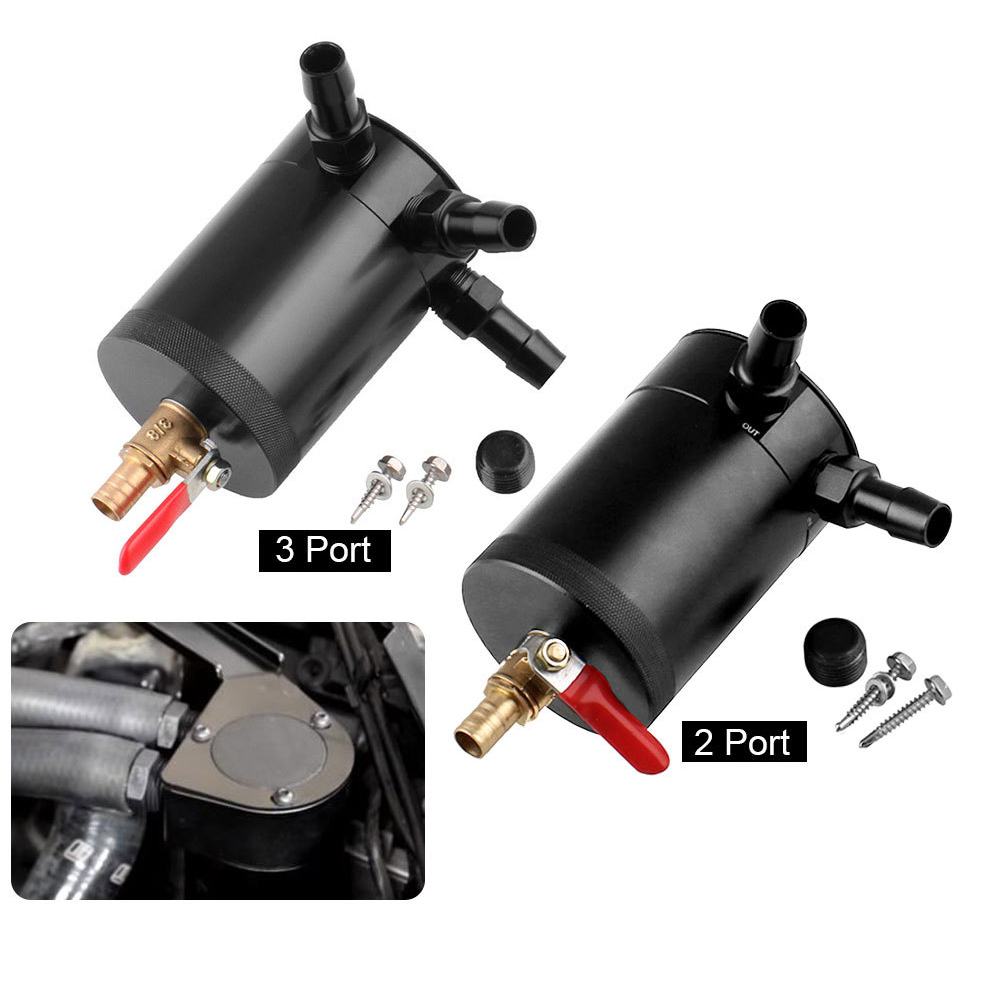TiOODRE Universal Baffled Oil Catch Can Tank For Car 2 / 3 Port With Removable Valve Fuel Oil Separator Air Racing