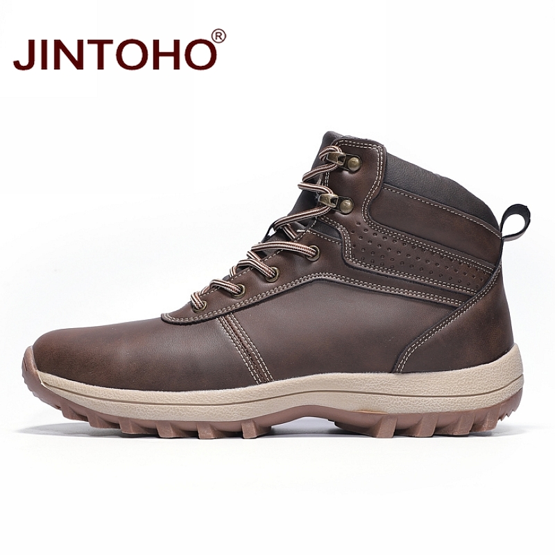 JINTOHO Men Boots Genuine Leather Lace-up Men Shoes High Quality Vintage British Snow Boots Autumn Winter Men Casual Ankle Boots