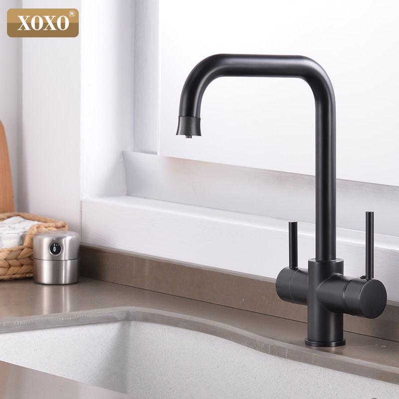 XOXO Filter Kitchen Faucet Drinking Water Blcak Deck Mounted Mixer Tap 360 Rotation Brass Pure Filter Kitchen Sinks Taps 81028