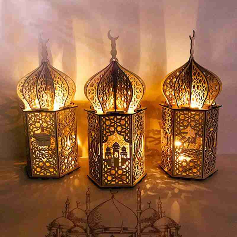 Eid Mubarak Ramadan Wooden LED Palace Night Light Ornaments Muslim Festival Home Decoration 6 Model Can Choose