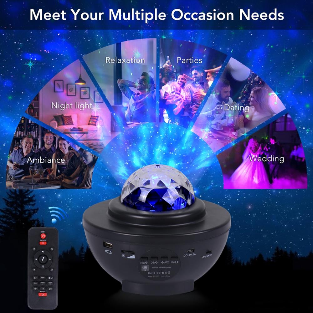 Colorful Starry Sky Galaxy Projector Light Bluetooth USB Voice Control Music Player LED Night Light Projection Lamp Gift
