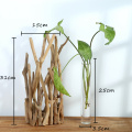 Glass Vase Tube Shape Clear Flower Bottle with Wooden Shelf Wood Stand Hydroponic Glass Container Home Decoration Ornament