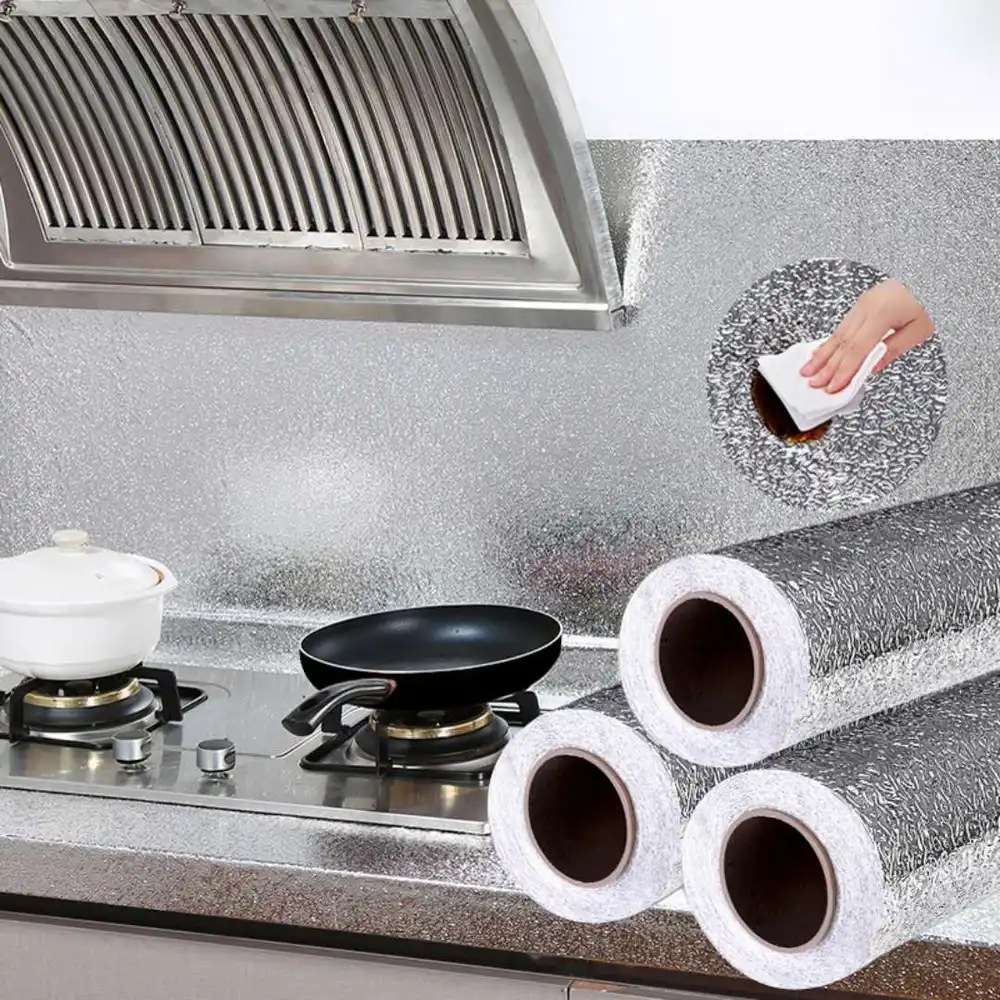 Aluminum Foil Wallpaper Peel and Stick for Kitchen