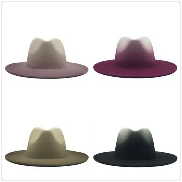 Men Woolen Cap Cowboy Tie-dye Winter Fedora Hat Big Brim For Men Jazz Hats Two-color British Hat 2020