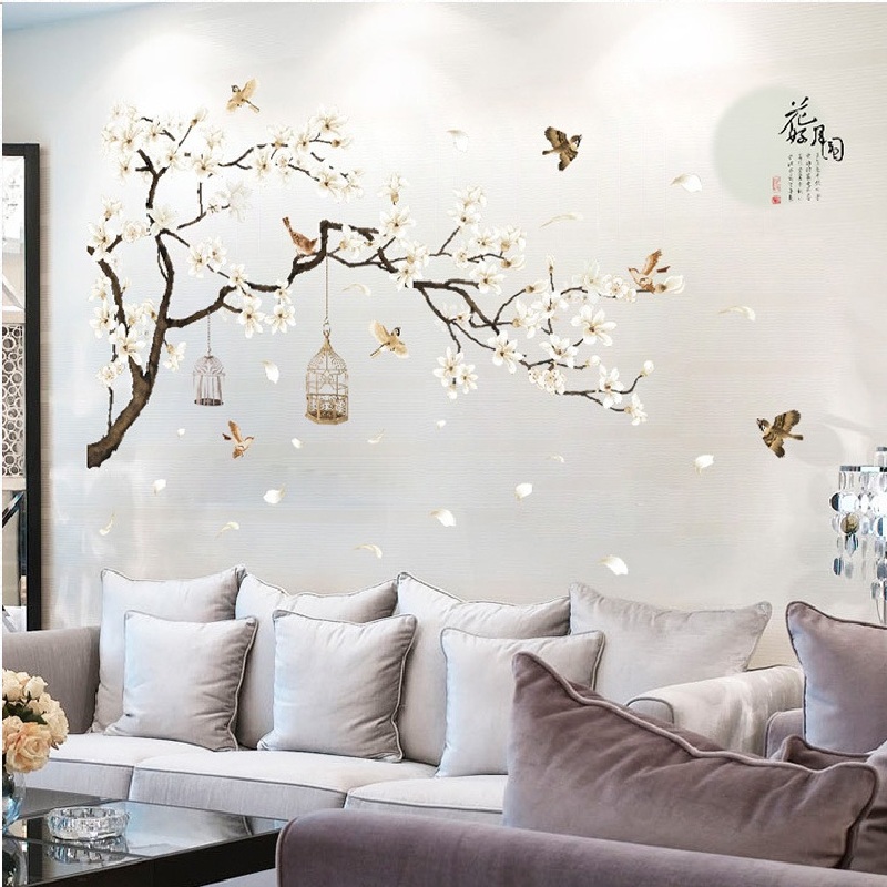 China Style Moon Plants Wall Sticker For Bedroom Window Door Room Decoration Plant Plane Mural Pastrol Removable Diy Wallposter