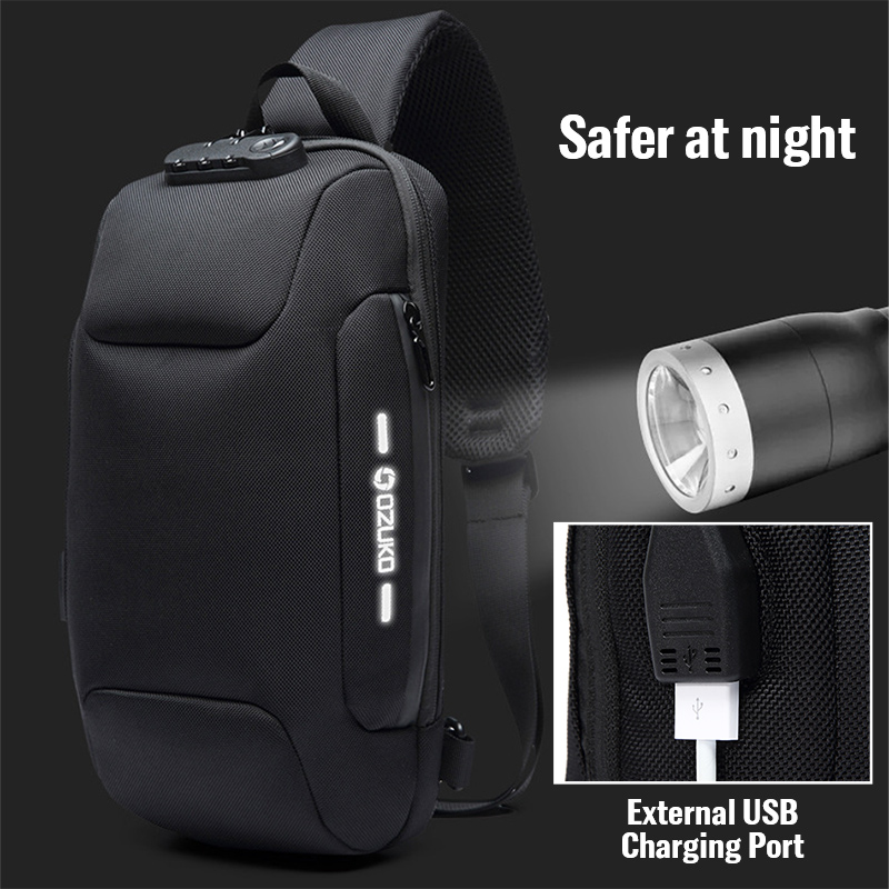 OZUKO New Multifunction USB Shoulder Crossbody Fashion Pack Men Anti-Theft Messenger Bags Male Waterproof Travel Chest Bag