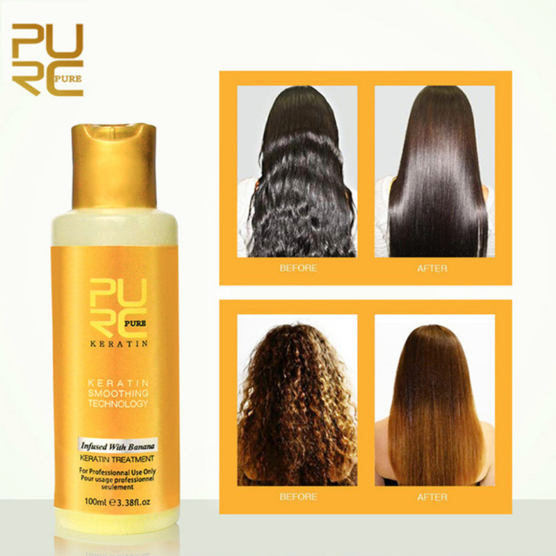 PURC 8% Banana flavor Brazilian Keratin Treatment Straightening Hair Repair Damaged Frizzy Hair Make Hair Smooth and Shiny 100ml