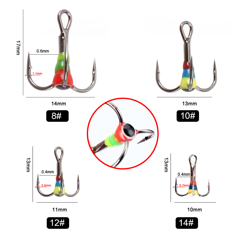 FISH KING 5pcs/pack High Carbon Steel Winter ice Fishing Hooks Overturned Barbed Trebles Hooks With Diamond Eye Fishing Tackle