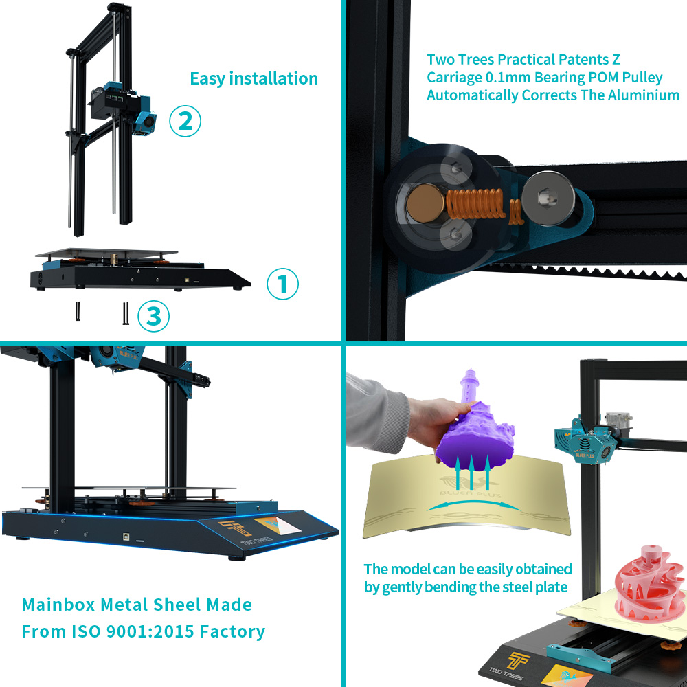 Twotrees 3D Printer Bluer Plus DIY Kit Resume Power Failure Large Print Size BL Touch Screen Auto Level Dual PEI Magnetic Build
