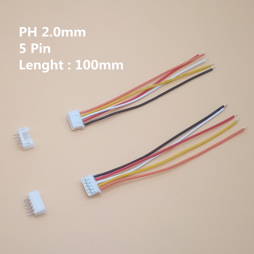 100sets PH 2.0mm Connector Plug with Wires Cables 100mm 2/3/4/5/6/7/8/9/10/12Pin 10CM 26AWG