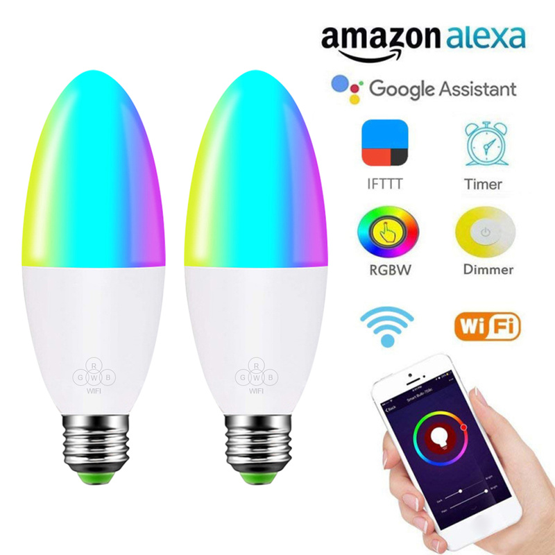 Smart WiFi Candle Bulb RGB Projector Spotlight Bulb Holder Alexa Google Home / IFTTT 6W Smart Voice Control for Home Decoration