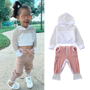 2020 Infant Baby Girl Clothes Sets Tracksuit 2PCS Outfits Long Sleeve Hooded Mesh Top Casual Pants Trousers