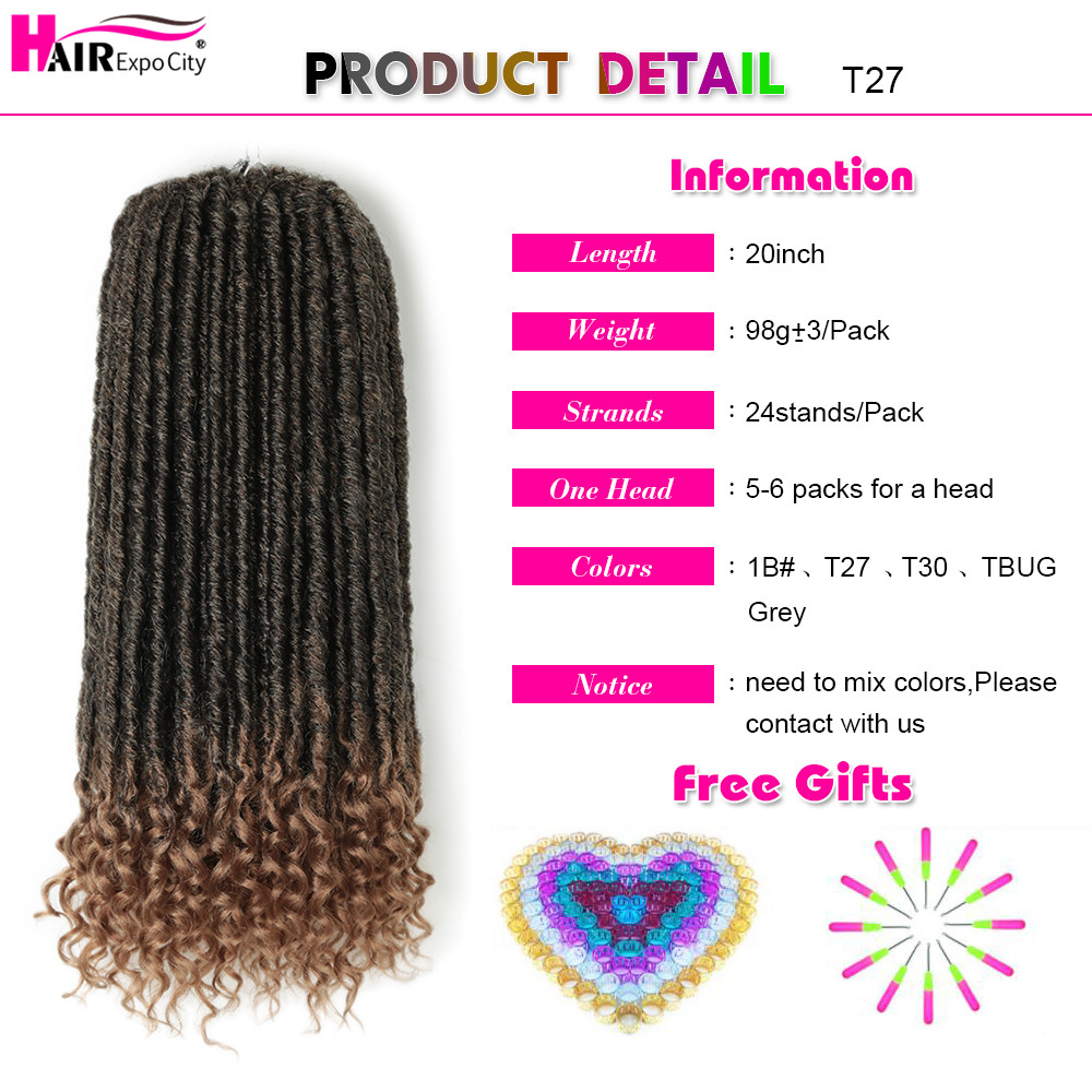 20" Goddess Faux Locs Crochet Hair Synthetic Braiding Hair Extensions With Curly Ends New Stytle 24Stands/Pack Hair Expo City