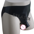 Latex Panties Men Open Erotic Underwear Latex Rubber Shorts with Ball and Half Penis Sheath Ring Sexy Lingerie Panties
