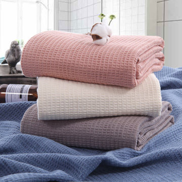 Summer blanket 100% cotton noon snap cover high quality towel blanket quilts solid pink beige Waffle-fabric honeycomb sofa cover