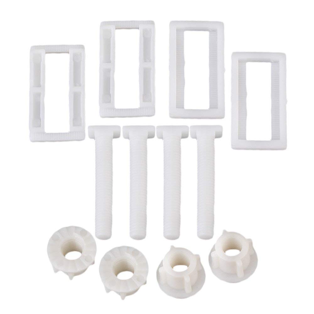 4Pcs White Plastic Toilet Seat Cover Hinge Blind Hole Rectangular Nut Screws